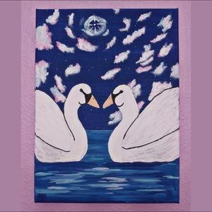Swans in Love Galaxy Acrylic Canvas Painting